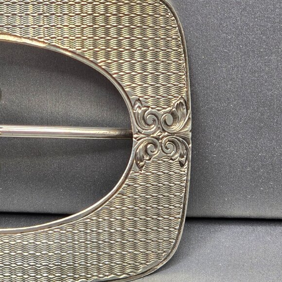 Art Deco Sterling Silver Buckle Brooch 2" Engine Turned 21.79g Signed LF 23 - Picture 3 of 9